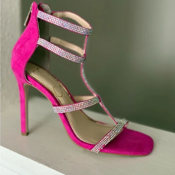 Jessica Simpson Women's Oliana Gem Bright Pink Embellished Stiletto Heel Sz 5M - Picture 2 of 9